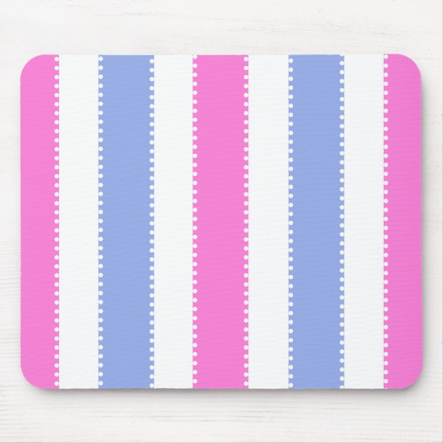 Cute Pink and Purple Dots and Stripes Mouse Mat (Front)