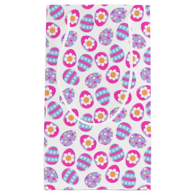 Cute Pink and Purple Easter Eggs Pattern  Small Gift Bag (Front)