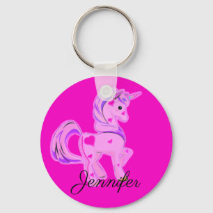 Cute Pink and Purple Hearts Unicorn Key Ring