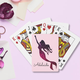 Cute Pink and Purple Mermaid   Fun Personalised Playing Cards