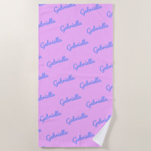 Cute Pink and Purple Personalised Script Name Beach Towel