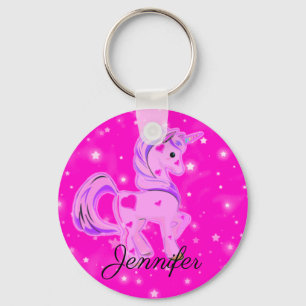 Cute Pink and Purple Stars and Hearts Unicorn Key Ring