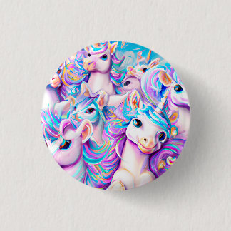 Cute Pink and Purple Unicorns and Rainbows 3 Cm Round Badge