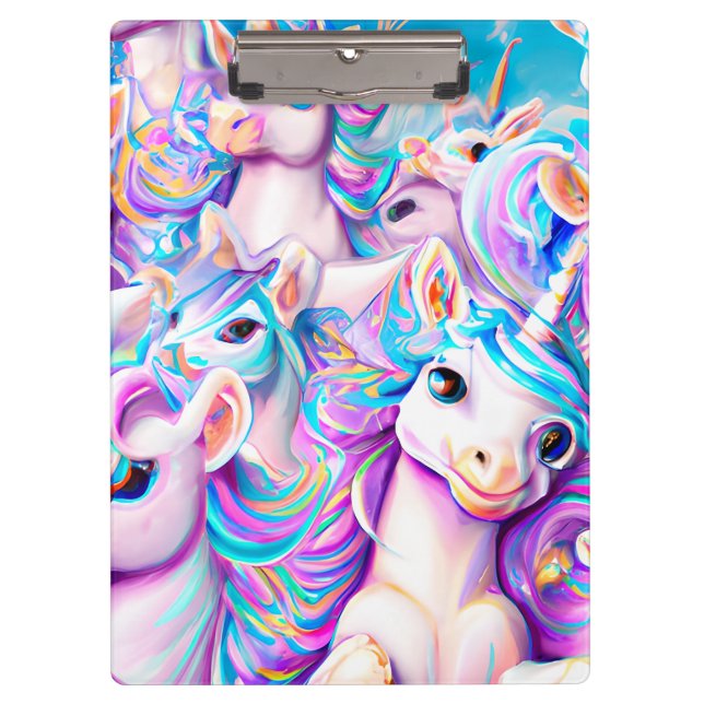 Cute Pink and Purple Unicorns and Rainbows    Clipboard (Front)
