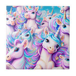 Cute Pink and Purple Unicorns and Rainbows       Tile