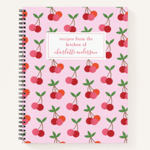 Cute Pink and Red Cherries Pattern Name Recipe Notebook