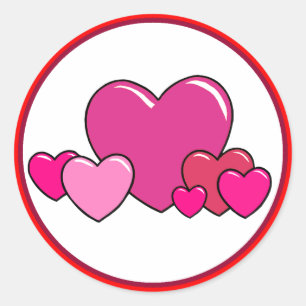 Cute Pink and Red Hearts Classic Round Sticker