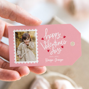 Cute Pink and Red Hearts Photo Valentine's Day Gift Tags