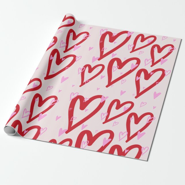 Cute pink and red hearts wrapping paper (Unrolled)