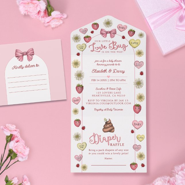 Cute Pink and Red Joint Valentines Day Baby Shower All In One Invitation (Creator Uploaded)