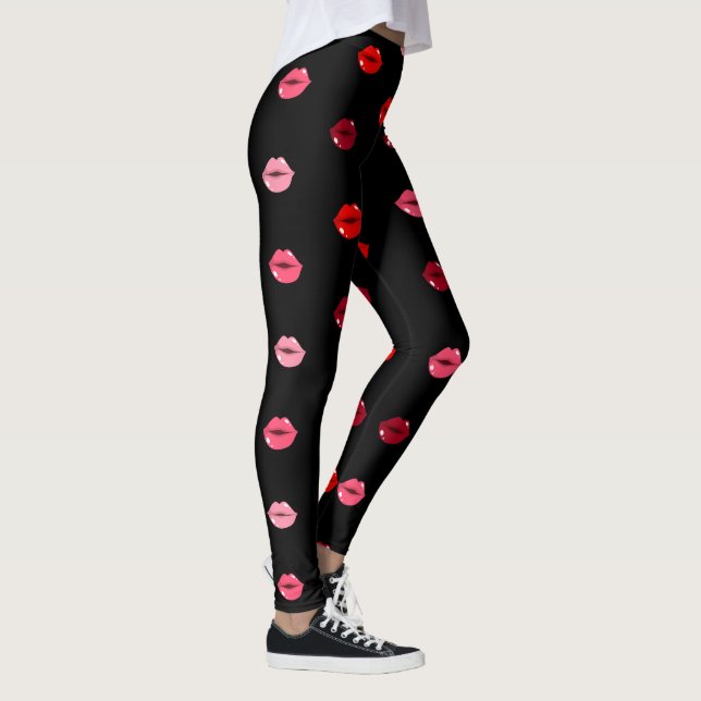 Cute Pink and Red Lips Women Leggings (Right)