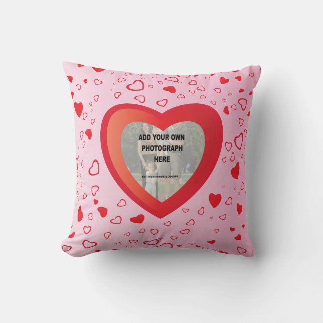 Cute Pink and red love heart photo frame Cushion (Front)