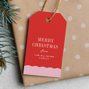 Cute pink and red Merry Christmas personalised Gift Tags