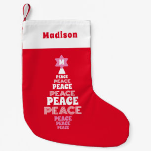 Cute Pink and Red Peace Tree Custom Name Small Christmas Stocking