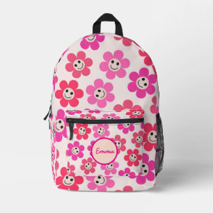 Cute Pink and red Smiling Flowers Custom Name Printed Backpack