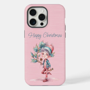 Cute Pink and Turquoise Christmas Elf iPhone 15 Pro Max Case
