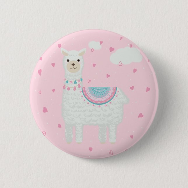 Cute Pink and Turquoise Llama 6 Cm Round Badge (Front)