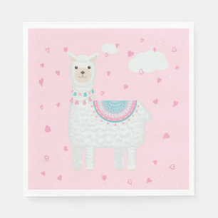 Cute Pink and Turquoise Llama Paper Plate Napkin