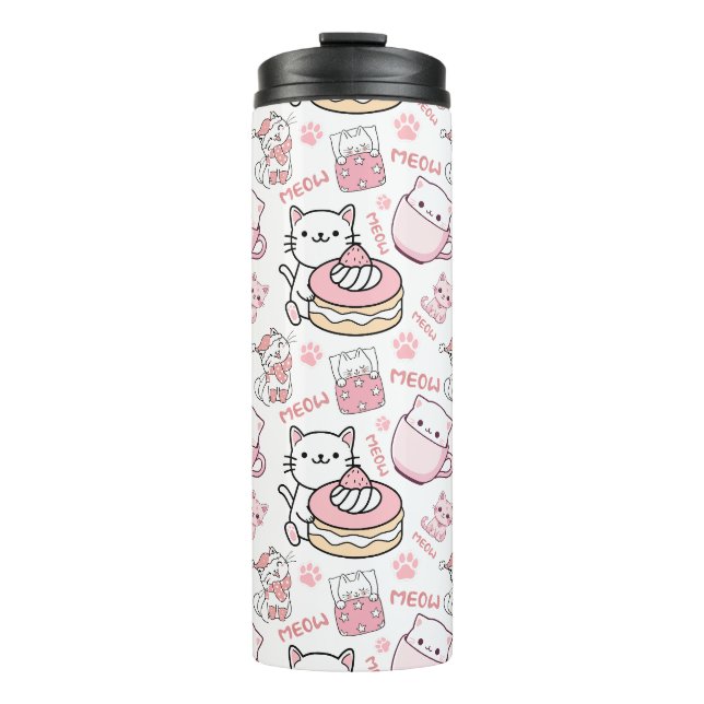 Cute Pink and White Cat  Thermal Tumbler (Front)
