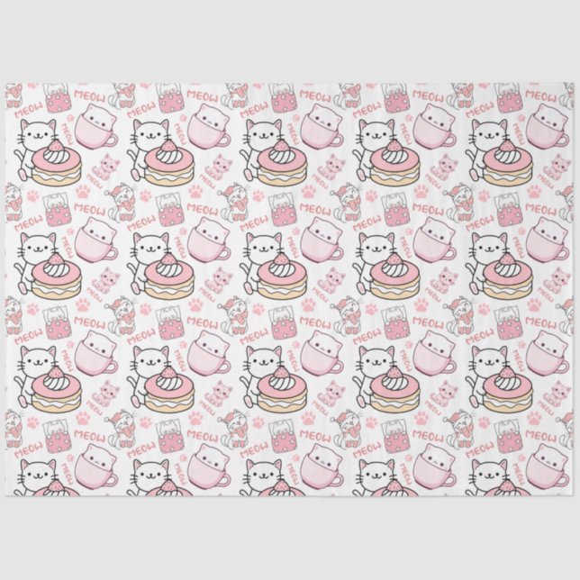 Cute Pink and White Cat Tissue Paper (Front)
