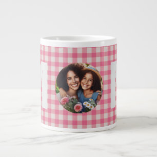Cute Pink And White Check Pattern Custom Photo Mum Large Coffee Mug