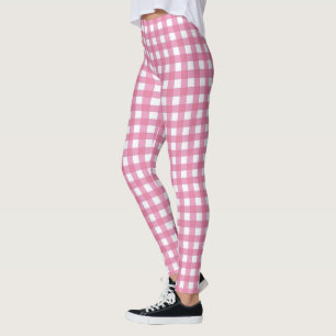 Cute Pink And White Check Plaid Leggings