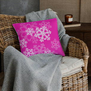 Cute pink and white Christmas snowflakes Cushion