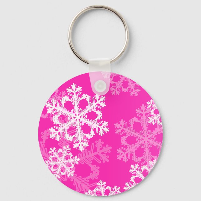 Cute pink and white Christmas snowflakes Key Ring (Front)