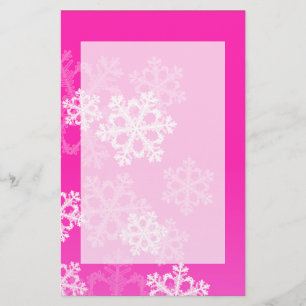 Cute pink and white Christmas snowflakes Stationery