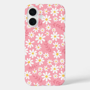 Cute Pink and White Daisy Floral Seamless Pattern iPhone 16 Case