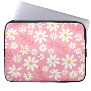 Cute Pink and White Daisy Floral Seamless Pattern Laptop Sleeve