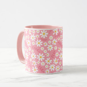 Cute Pink and White Daisy Floral Seamless Pattern Mug
