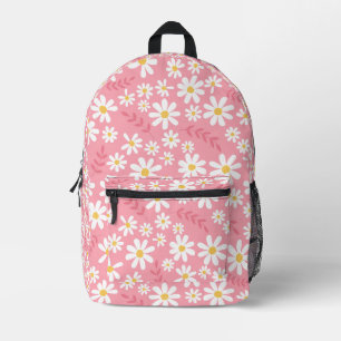 Cute Pink and White Daisy Floral Seamless Pattern Printed Backpack