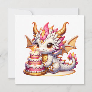 Cute Pink and White Dragon Girl's Birthday Party Invitation