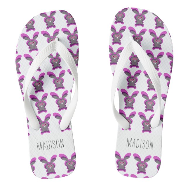 Cute Pink and White Easter Bunny Personalised Flip Flops (Footbed)