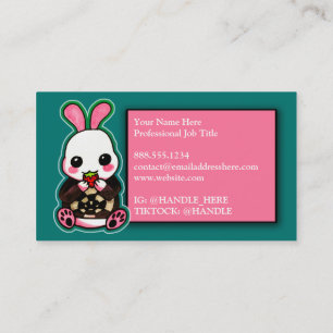 Cute Pink and White Easter Bunny Rabbit Strawberry Business Card