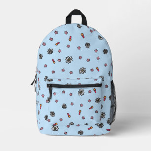 Cute pink and white floral with stars in baby blue printed backpack