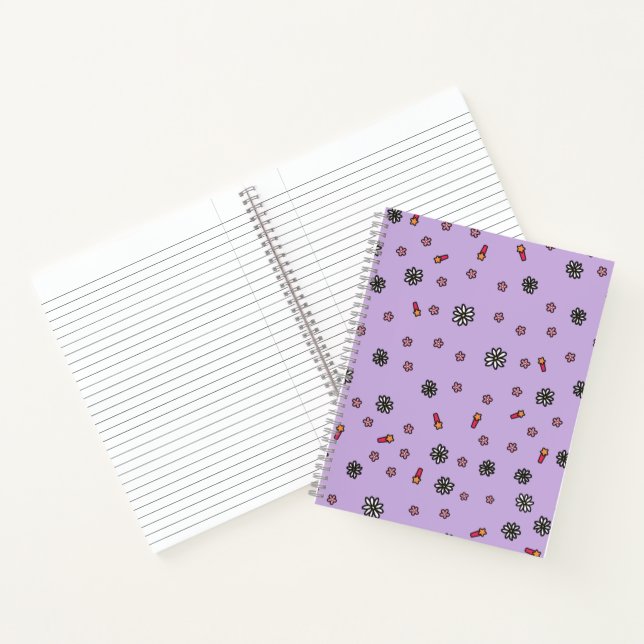 Cute pink and white floral with stars in purple notebook (Inside)