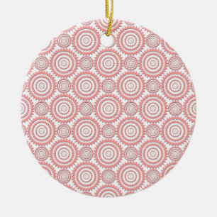 Cute Pink and White Geometric Circles Pattern Ceramic Tree Decoration