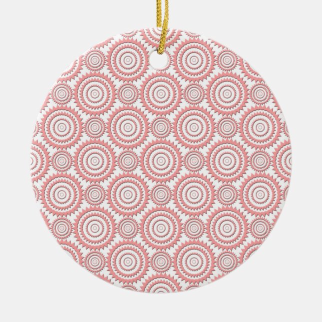Cute Pink and White Geometric Circles Pattern Ceramic Tree Decoration (Front)