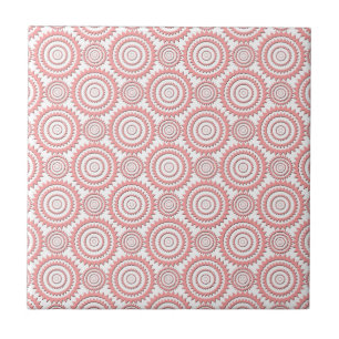 Cute Pink and White Geometric Circles Pattern Tile
