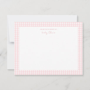 Cute pink and white gingham Baby girl flat  Thank You Card