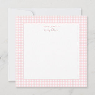 Cute Pink and white gingham Square Baby Girl Thank You Card