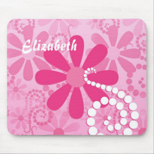 Cute Pink and White Girly Flowers Daisy Pattern Mouse Mat