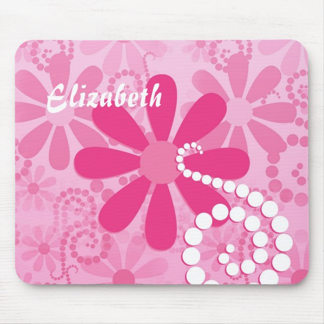 Cute Pink and White Girly Flowers Daisy Pattern Mouse Mat (Front)