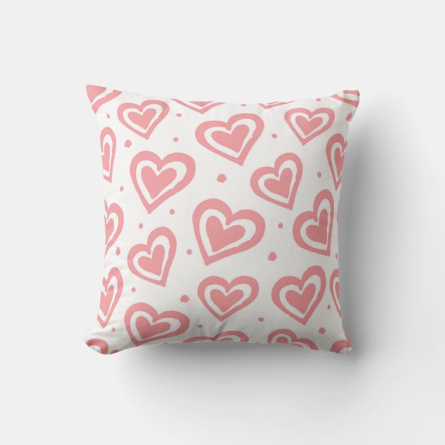 Cute Pink and White Heart Pattern Cushion (Front)
