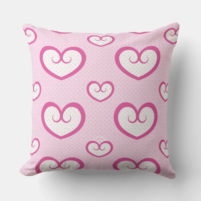 Cute Pink and White Heart Pattern Cushion (Front)
