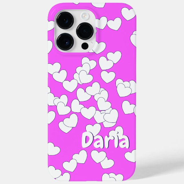 Cute Pink And White Hearts Custom Name Case-Mate iPhone Case (Back)