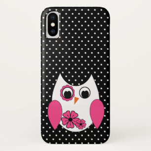 Cute Pink and White Owl Polka Dots iPhone X Case