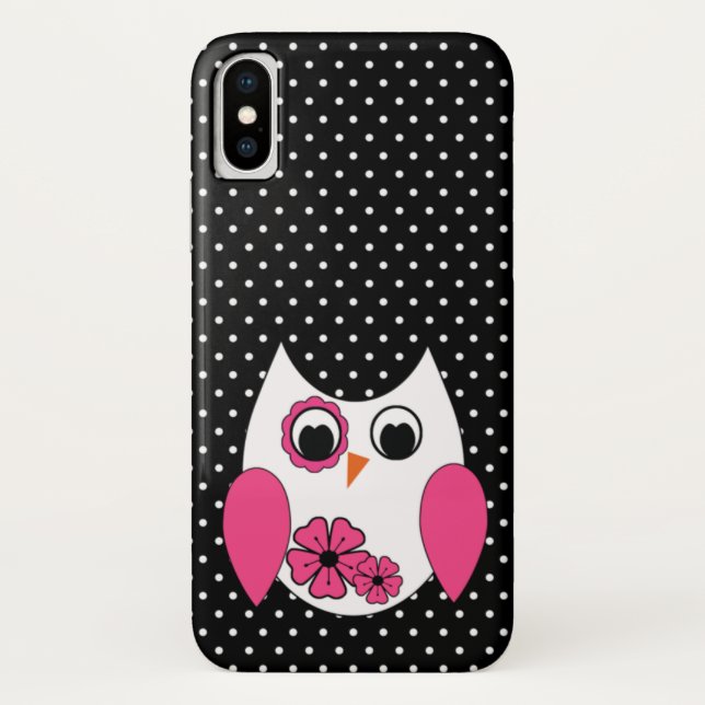 Cute Pink and White Owl Polka Dots Pattern Case-Mate iPhone Case (Back)